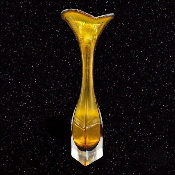 Bo Borgstrom Jack In The Pulpit Vase Aseda Glasbruk Swedish Glass Amber Clear - Picture 15 of 15